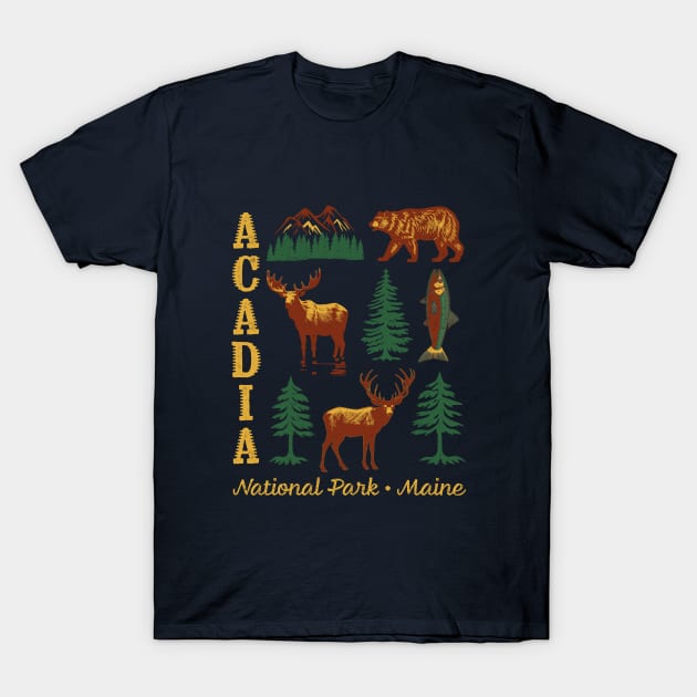 Acadia National Park NP Maine ME USA Vintage Souvenir Desig T-Shirt by Pine Hill Goods